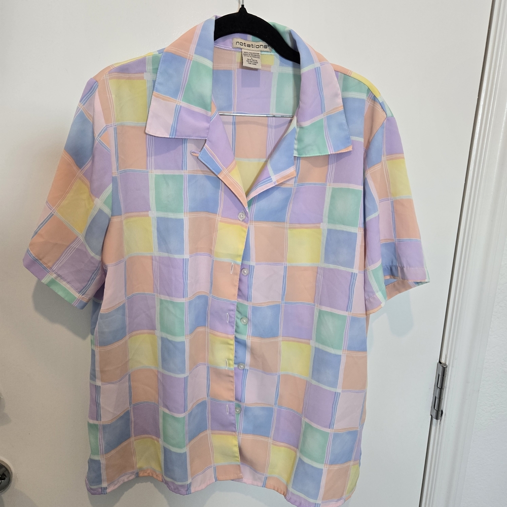 Notations Pastel Checkerboard Button-Up Shirt